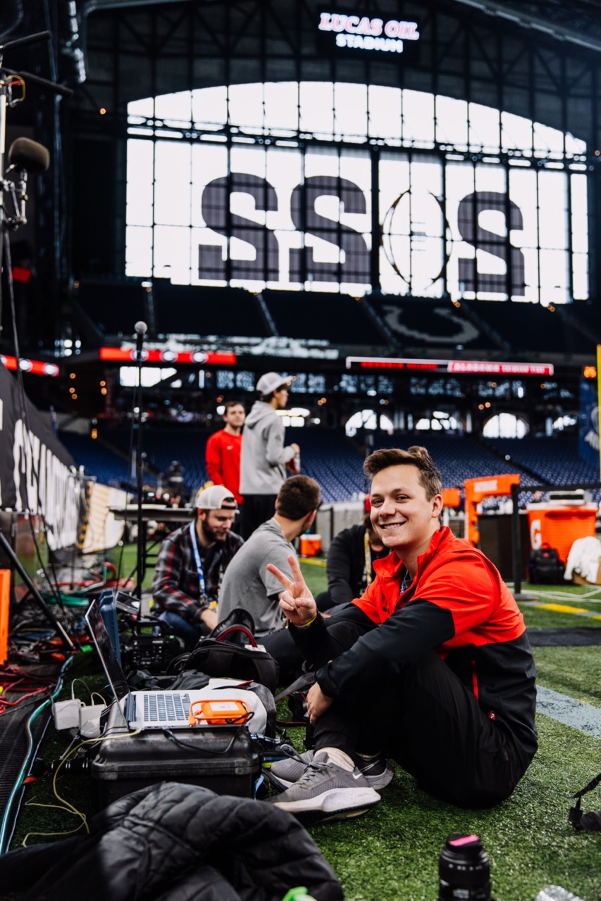 working on sidelines of the 2022 College Football National Championship